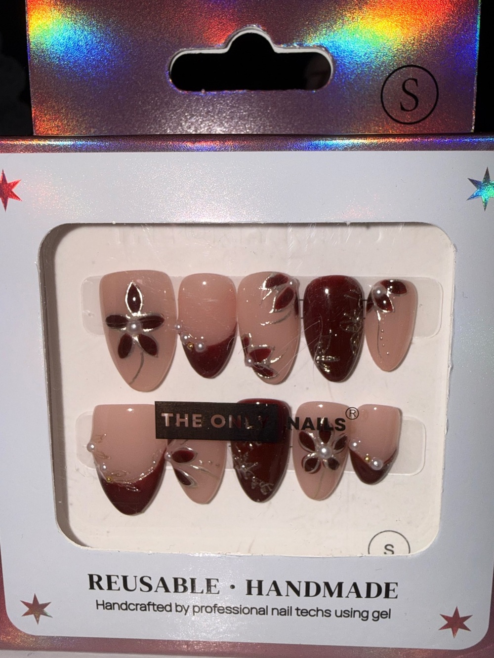 The Only Nails Reusable Handmade Maroon & Tan Press-On Nail Set